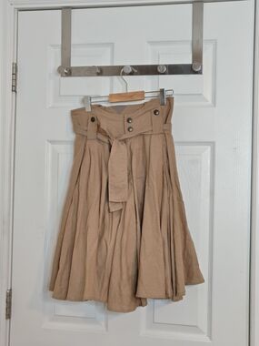 See by Chloe A-Line Brown Tan Pinafore Midi Skirt with Suspenders Size S